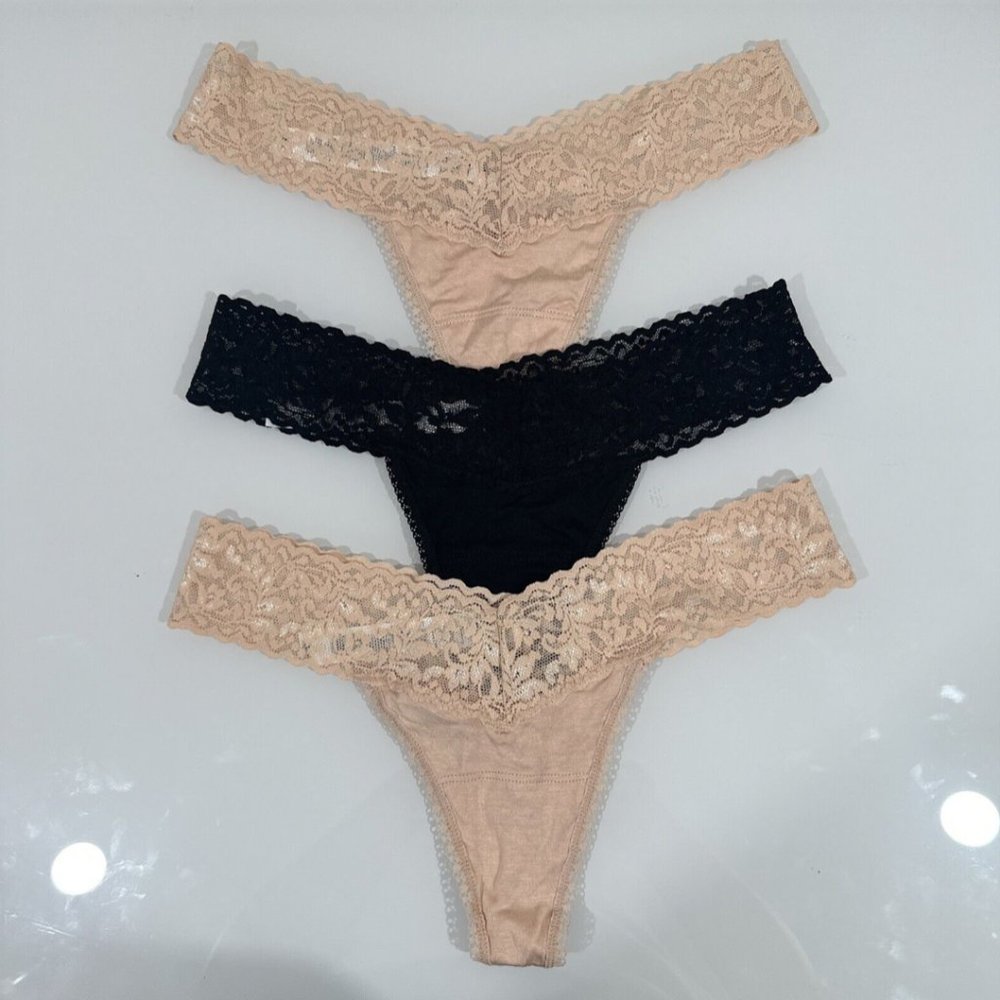 NEW $72 Hankly Panky [ 3 PIECE ] ‎ Low Rise Thong Black & Nude #5760